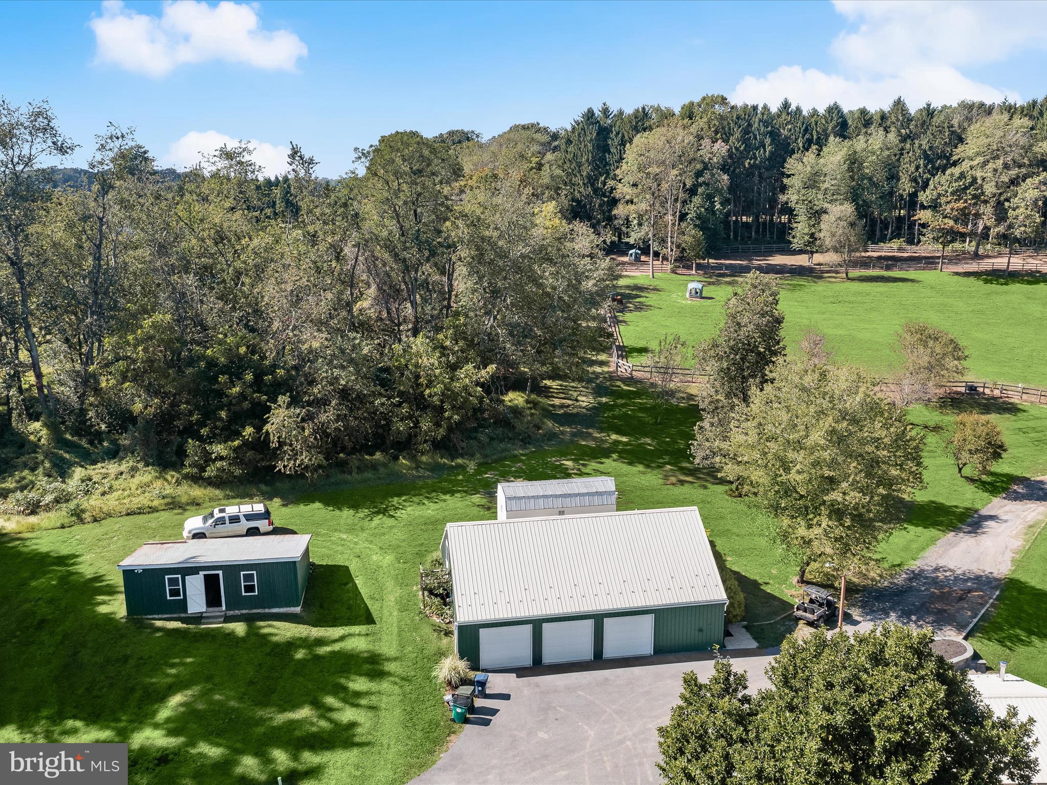 6270 Davis Road Woodbine, MD 21797 - Photo 52 of 88 Aerial of Detached Garage, Tack Room and Hay Shed