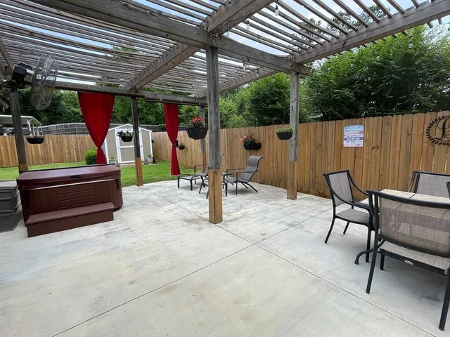 a view of porch with seating space