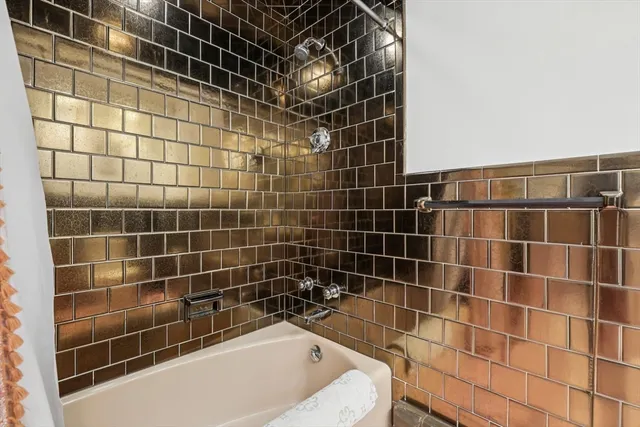 a bathroom with a bathtub