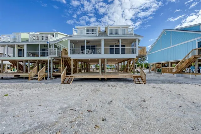 a view of a lake with a terrace