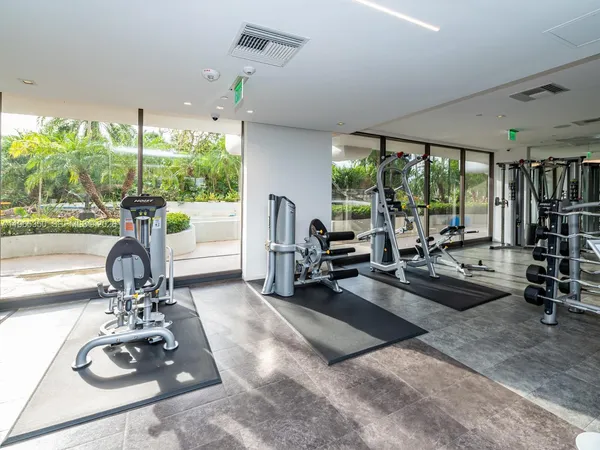 a view of a room with gym equipment
