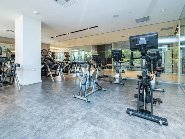 a view of a gym with lots of counter top space