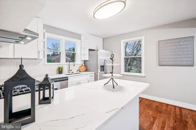 a kitchen with stainless steel appliances granite countertop a sink and a refrigerator