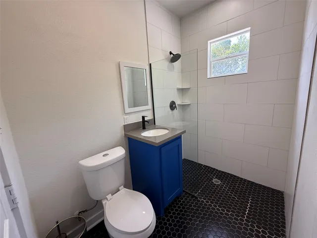 a bathroom with a toilet a sink and mirror