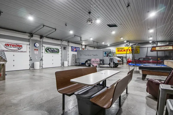 a car is parked in a garage