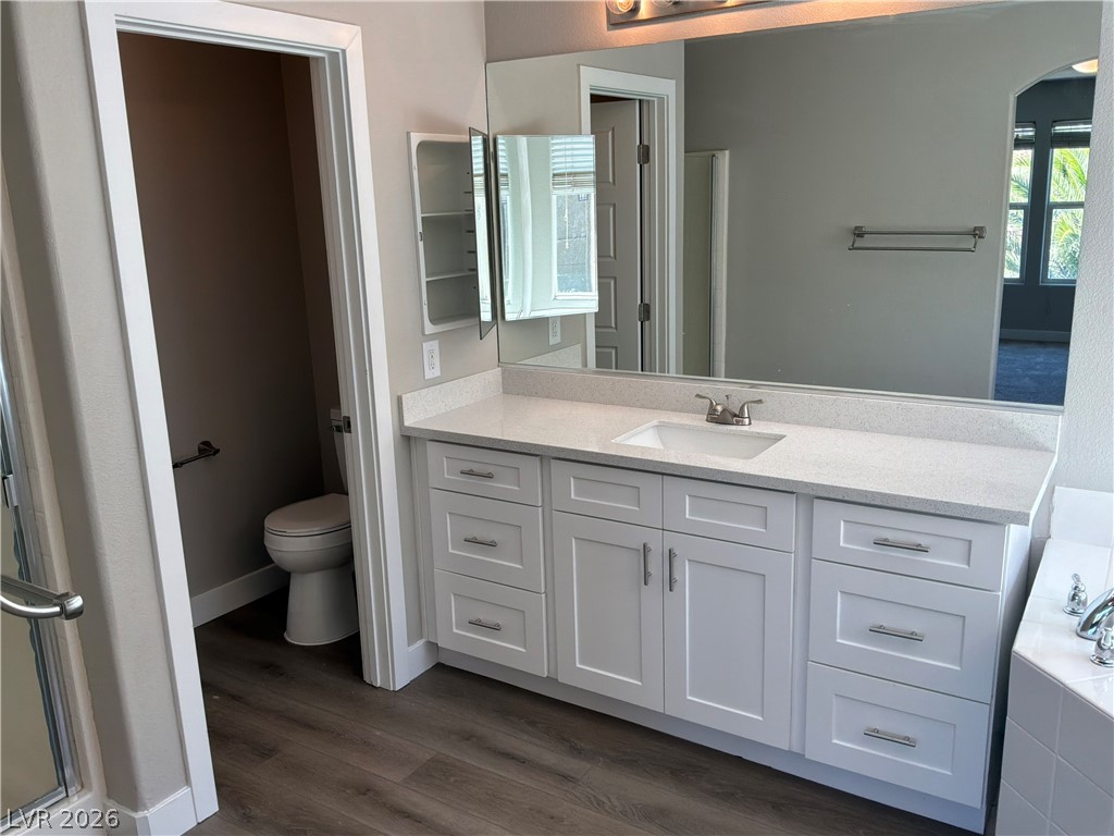 9041 Rendon Street Las Vegas, NV 89143 - Photo 16 of 34 An elegant vanity with stone countertops highlights this functional bathroom layout.