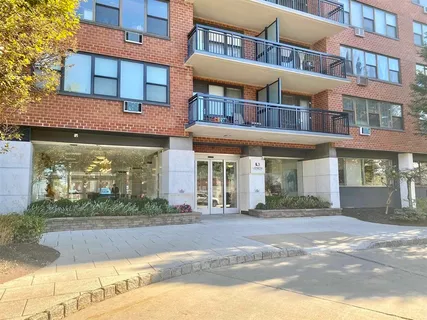 a front view of a brick building