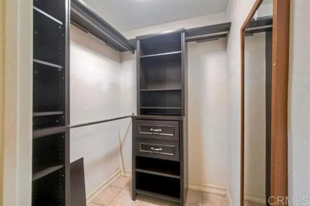 a view of walk in closet with empty racks
