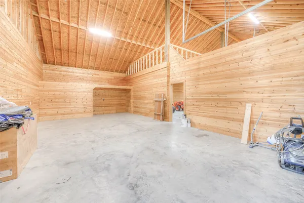 a view of a room with racks on the wall