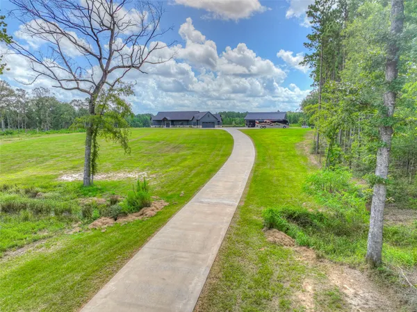 a view of a garden with an trees