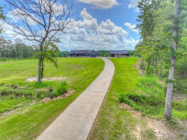a view of a garden with an trees