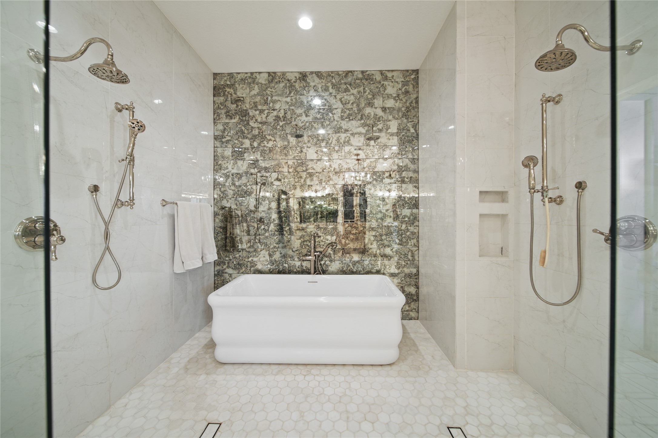 206 Avenue A Dickinson, TX 77539 - Photo 17 of 38 Gorgeous Double Head Shower with Soaking Tub and Custom Tilework.