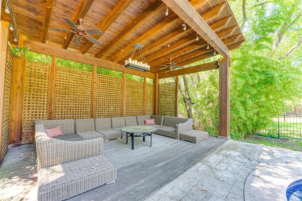 4120 Cochran Chapel Road Dallas, TX 75220 - Photo 36 of 40 View of patio / terrace with ceiling fan and an outdoor living space