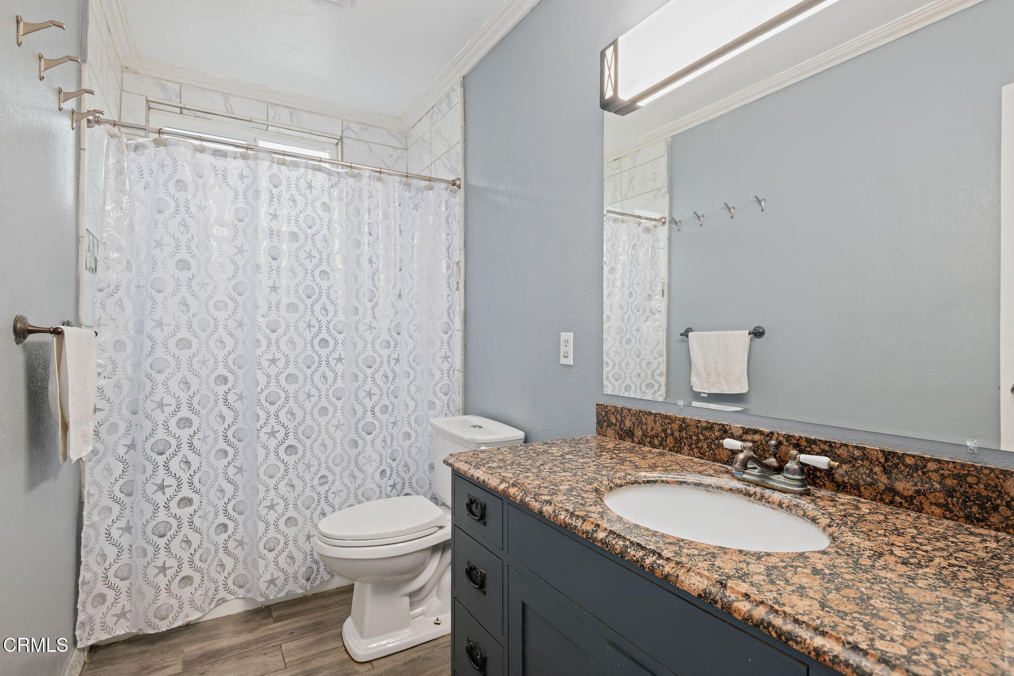 309 Rosa Street West Oxnard, CA 93033 - Photo 13 of 18 a bathroom with a granite countertop sink toilet and shower