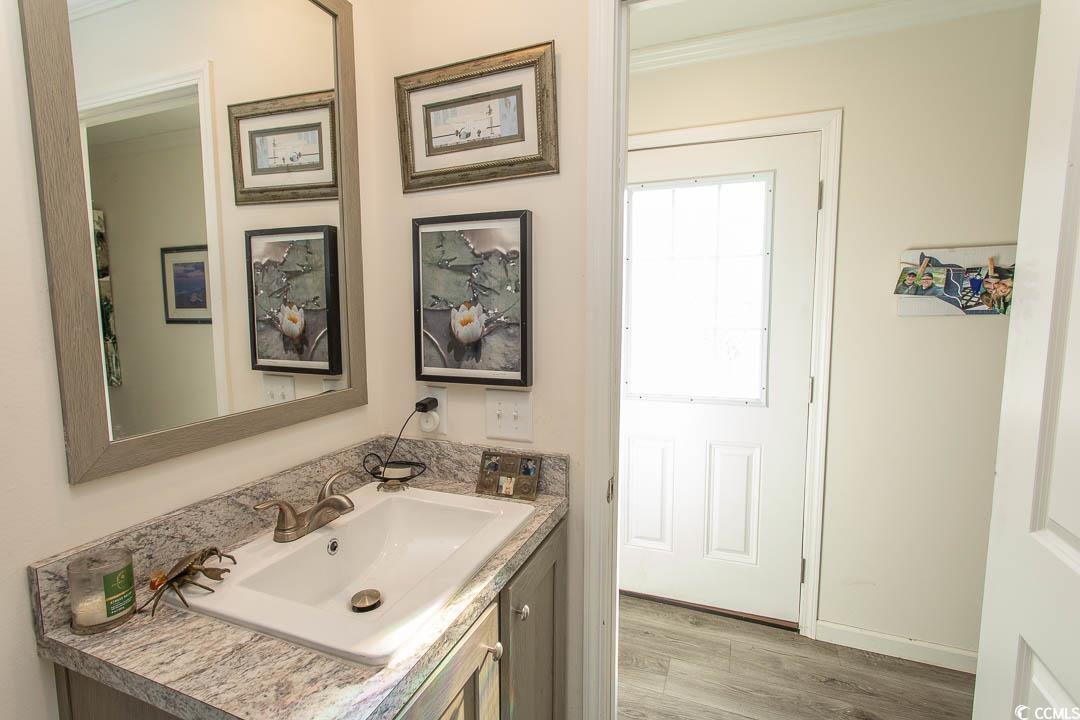 2737 Capricorn Drive Myrtle Beach, SC 29575 - Photo 23 of 27 Bathroom featuring vanity, light wood finished floors, and crown molding