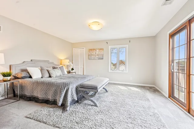 an empty room with shelves