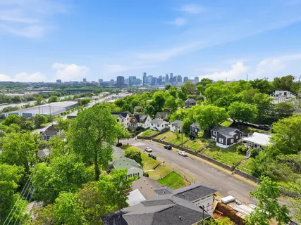 a view of a lake with a city
