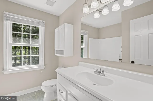 a bathroom with a sink a toilet and a mirror