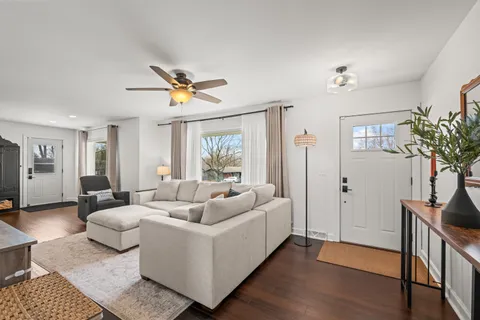 a backyard of a house with lots of green space