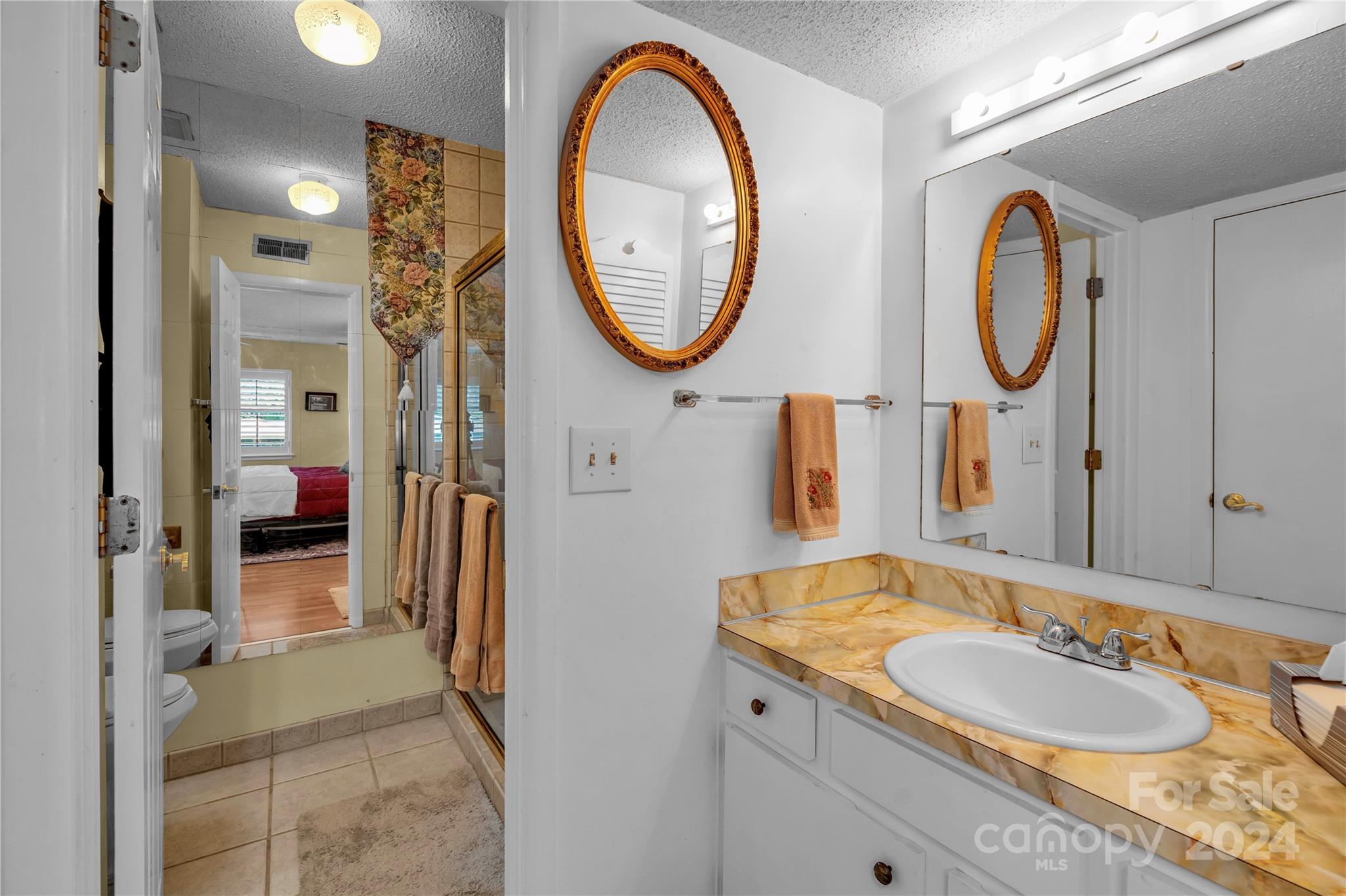 300 Gray Drive Charlotte, NC 28213 - Photo 19 of 40 a bathroom with a granite countertop toilet a sink and a mirror
