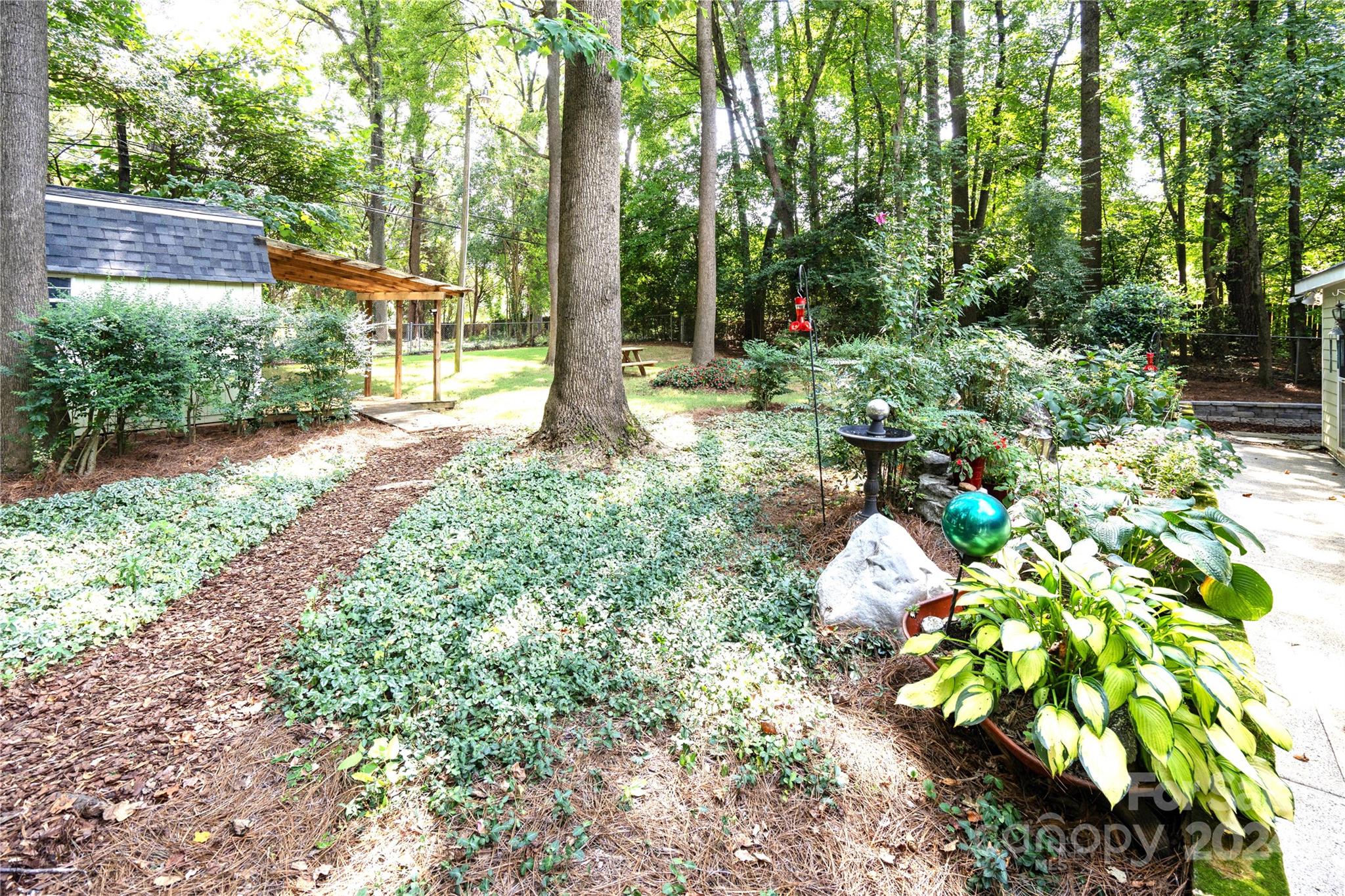 300 Gray Drive Charlotte, NC 28213 - Photo 39 of 40 a backyard of a house with lots of green space and trees in the back