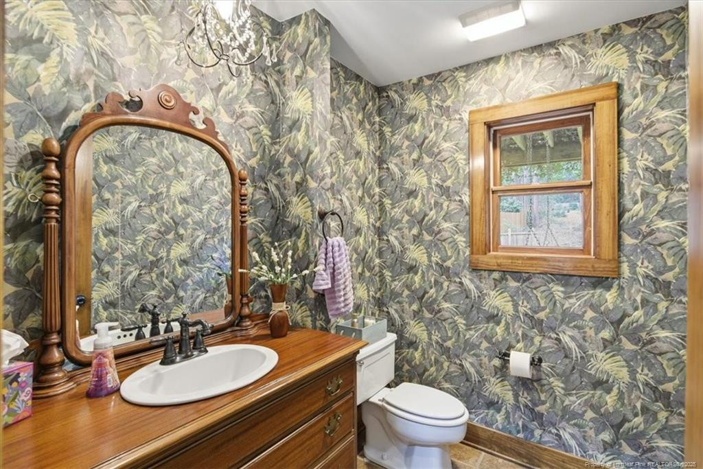 575 South Valley Road Southern Pines, NC 28387 - Photo 16 of 48 a bathroom with a sink a toilet and a mirror