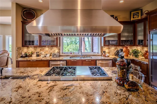 a kitchen with lots of counter top space