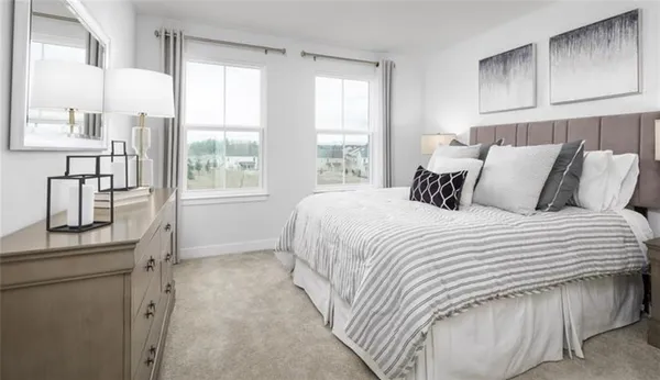 a bedroom with bed and window