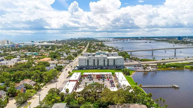 a view of a lake with a nearby beach