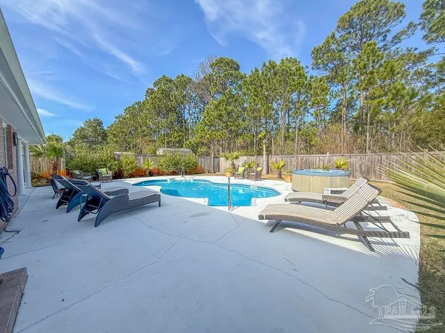 a view of a bench in a patio