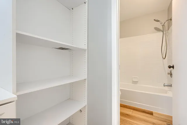 a bathroom with a bathtub