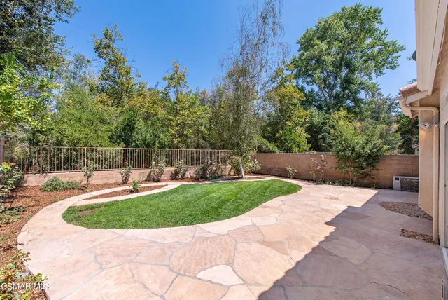 a view of a backyard with swimming pool