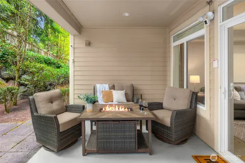 a outdoor living space with furniture and garden view