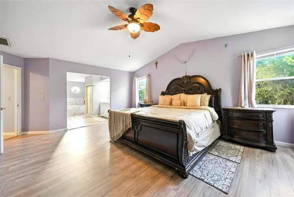 a hallway with a couch and a dresser