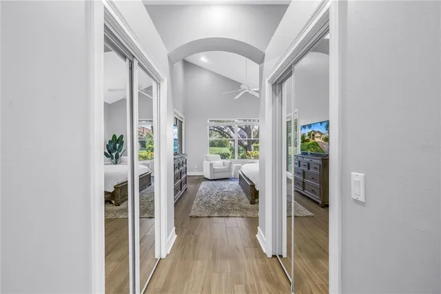 a bath tub sitting next to a window