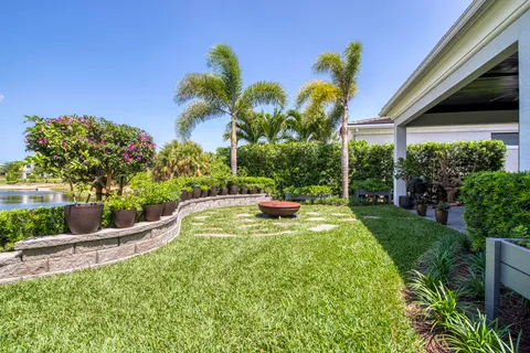 a view of a swimming pool with a garden