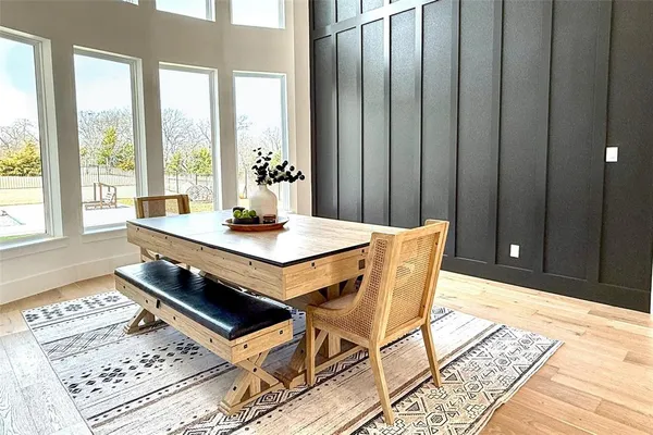 a dining room with furniture