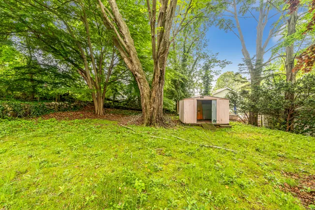 a backyard of a house with a garden and entertaining space