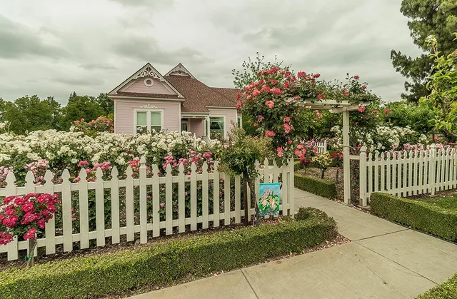 a front view of a house with a garden
