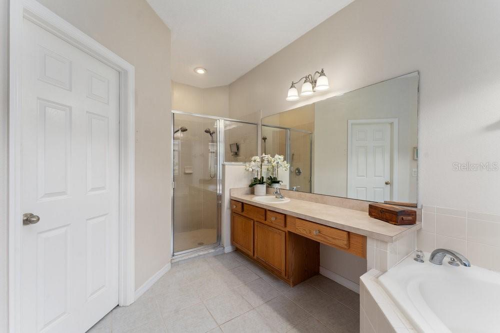 3463 Creek Run Lane Eustis, FL 32736 - Photo 36 of 83 a spacious bathroom with a double vanity sink a mirror and a shower