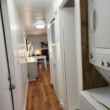 a bedroom with a bed and furniture