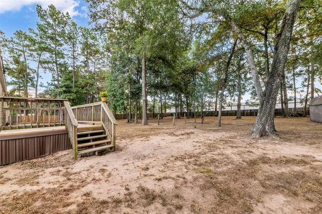 a view of outdoor space with deck and trees
