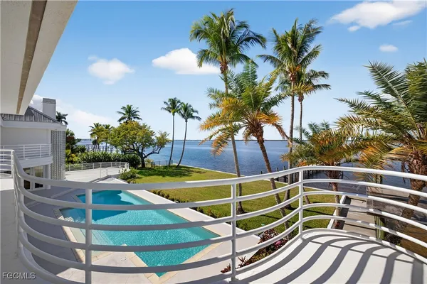 a view of a backyard with plants and swimming pool