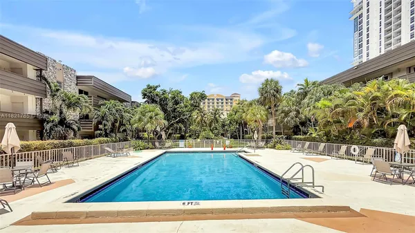 a view of swimming pool with outdoor seating and plants