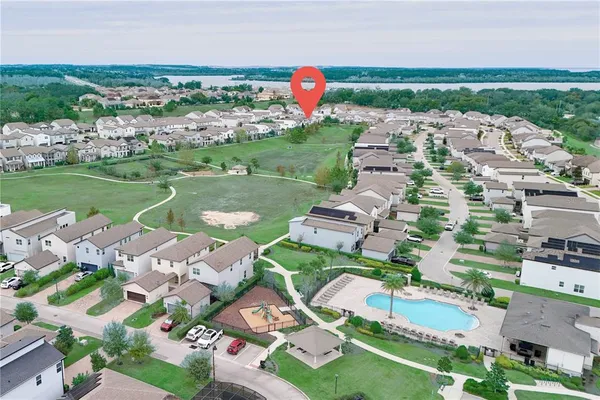 an aerial view of a house