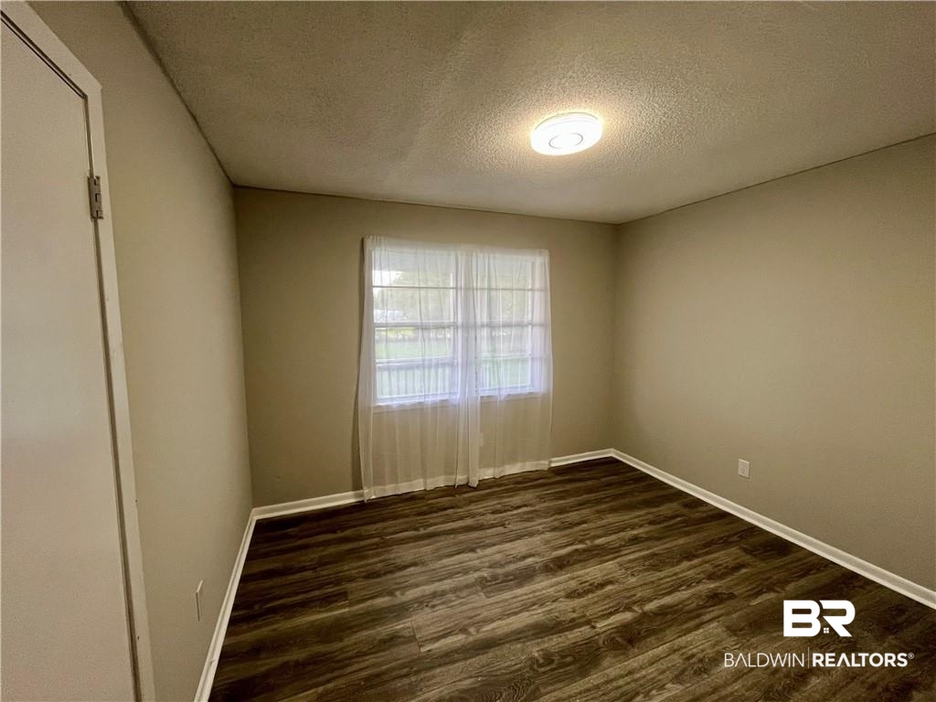 8636 Boe Road Irvington, AL 36544 - Photo 17 of 22 Empty room with a textured ceiling and dark wood-type flooring