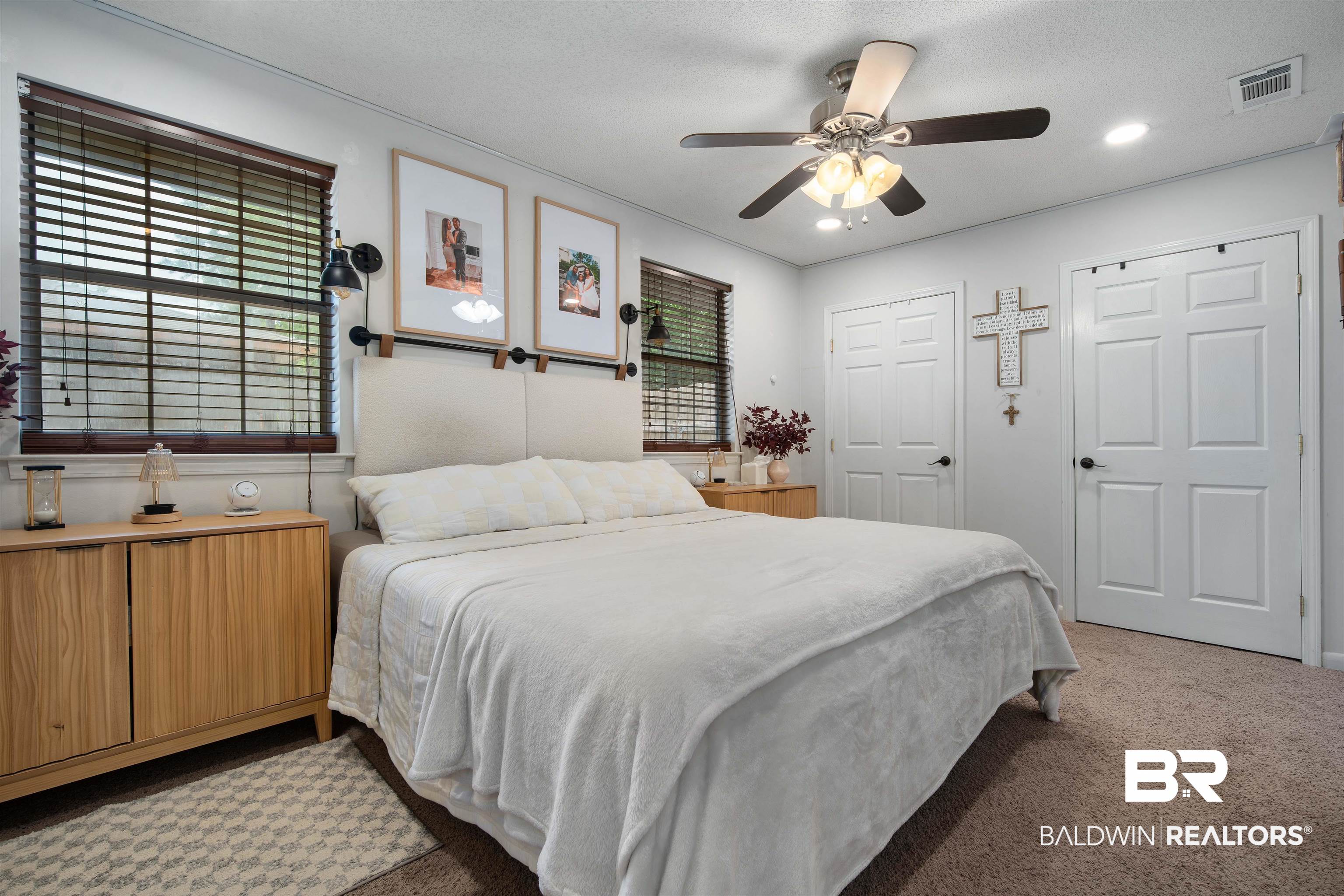 1451 West Morlee Drive Mobile, AL 36618 - Photo 13 of 30 Bedroom featuring light colored carpet, ceiling fan, and recessed lighting
