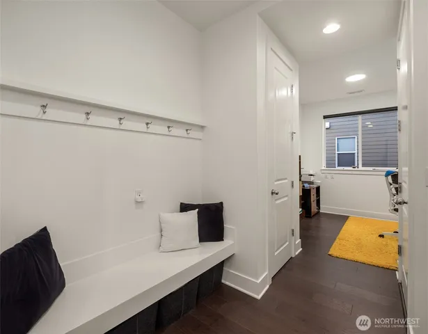 a hallway with a large window