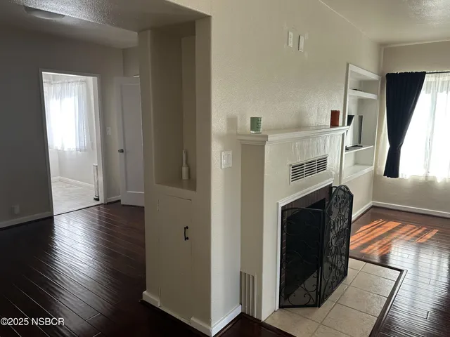 a view of a room that has a bench in it