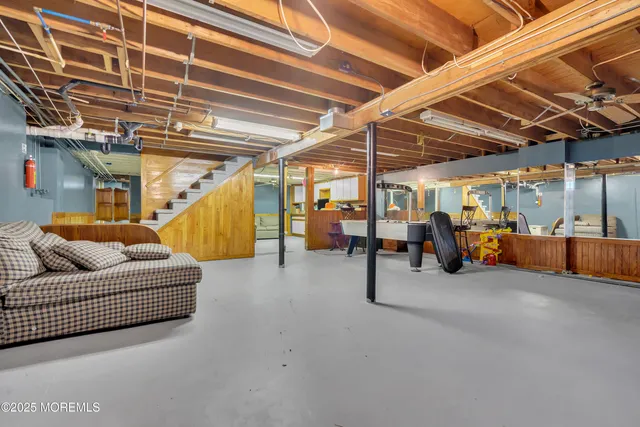a view of a garage with chairs